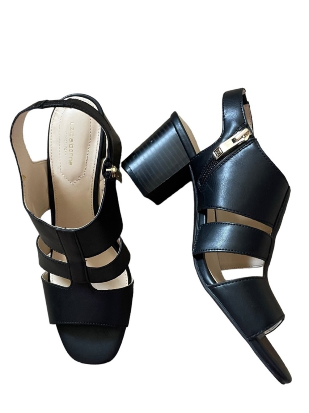 Liz Claiborne Bowen Black Strappy Block Heel Slingback Sandal Size 9 - Picture 3 of 13